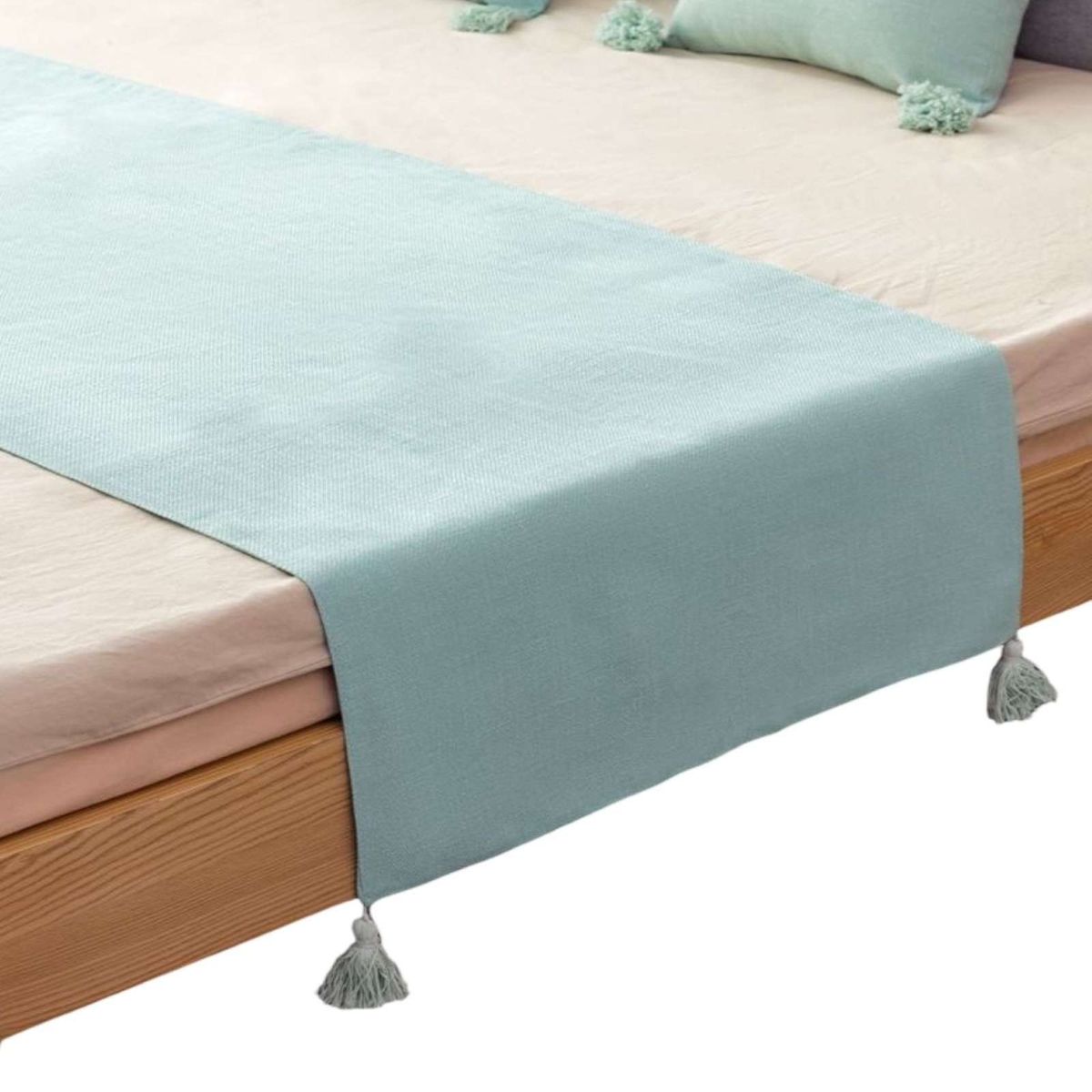 GENERICO - PIECERA SIN FUNDAS CON POMPONES VERDE MENTA