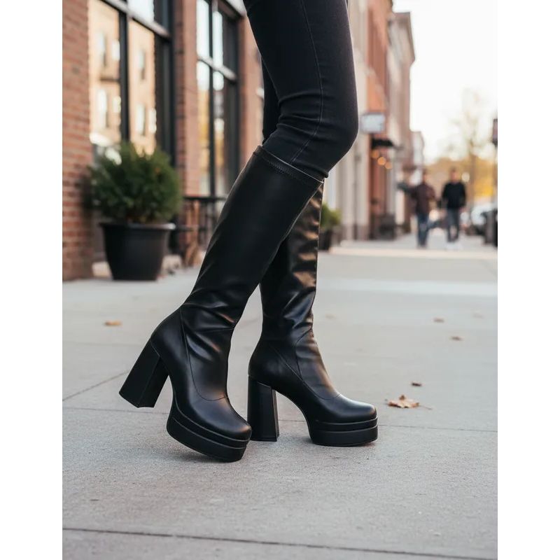 APOSTOL Bucanera Mujer Caña Alta Plataforma Taco Ancho Negras