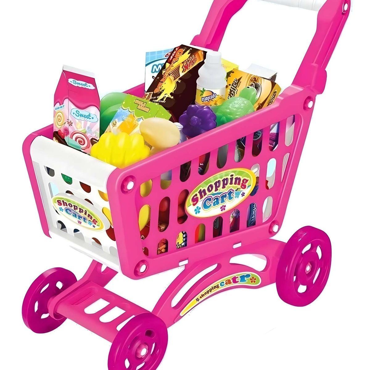 GENERICO - JUGUETE CARRITO DE COMPRAS 56 PZAS ROSADO