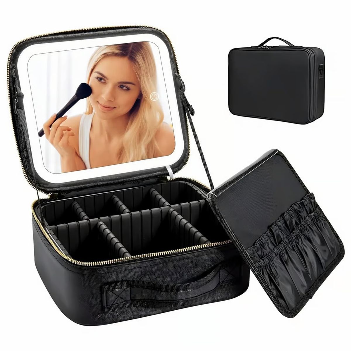 MOVI - COSMETIQUERO CON ESPEJO Y LUZ LED Y ORGANIZADOR