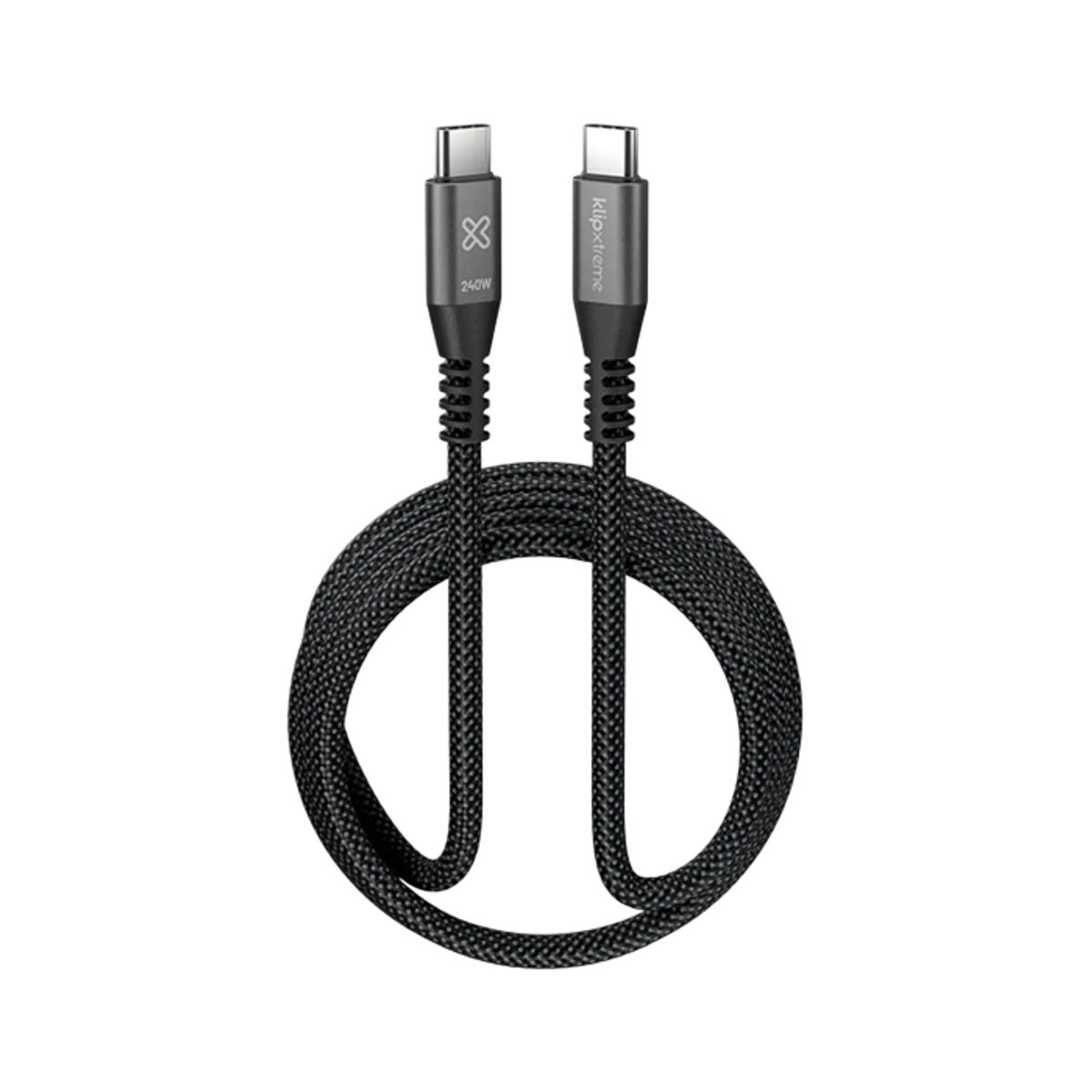 KLIP XTREME - Klip Xtreme KAC-750-6FT Cable USB-C, 1.8 m, 240W, Carga Rápida, Trenzado, Negro