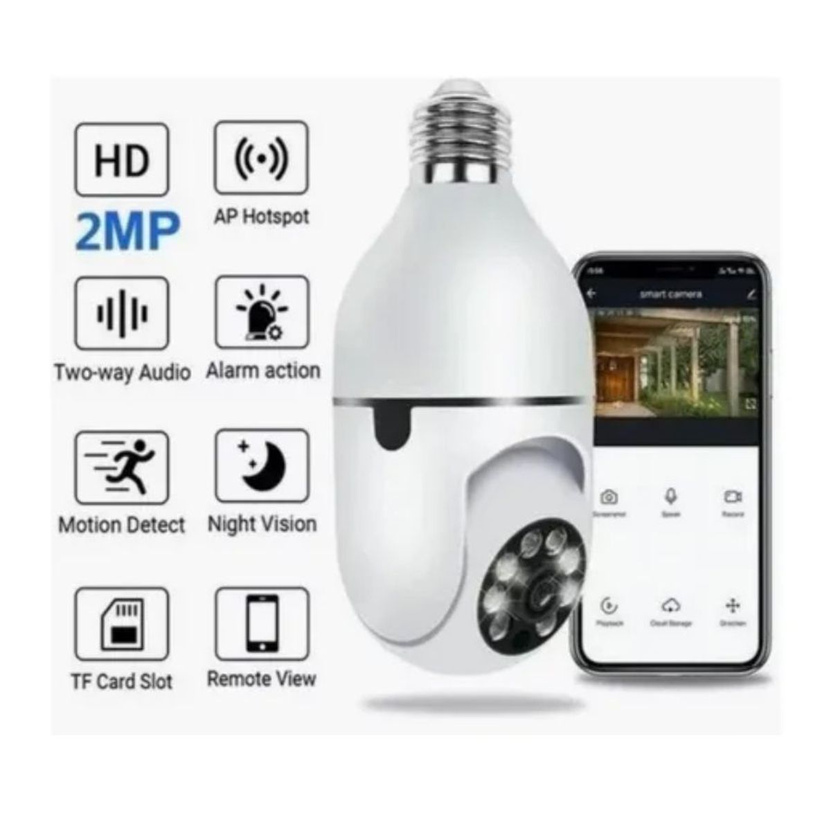 GENERICO - Cámara Seguridad Foco Wifi Y Rotación 360° Hd Night Vision