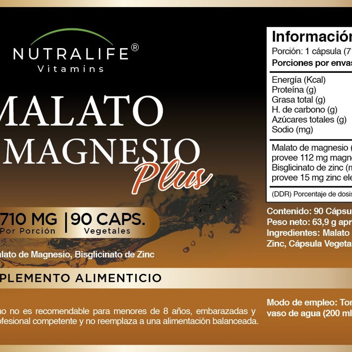 NUTRALIFE - Malato de Magnesio Plus + Bisglicinato Zinc Lf 3x90 Caps