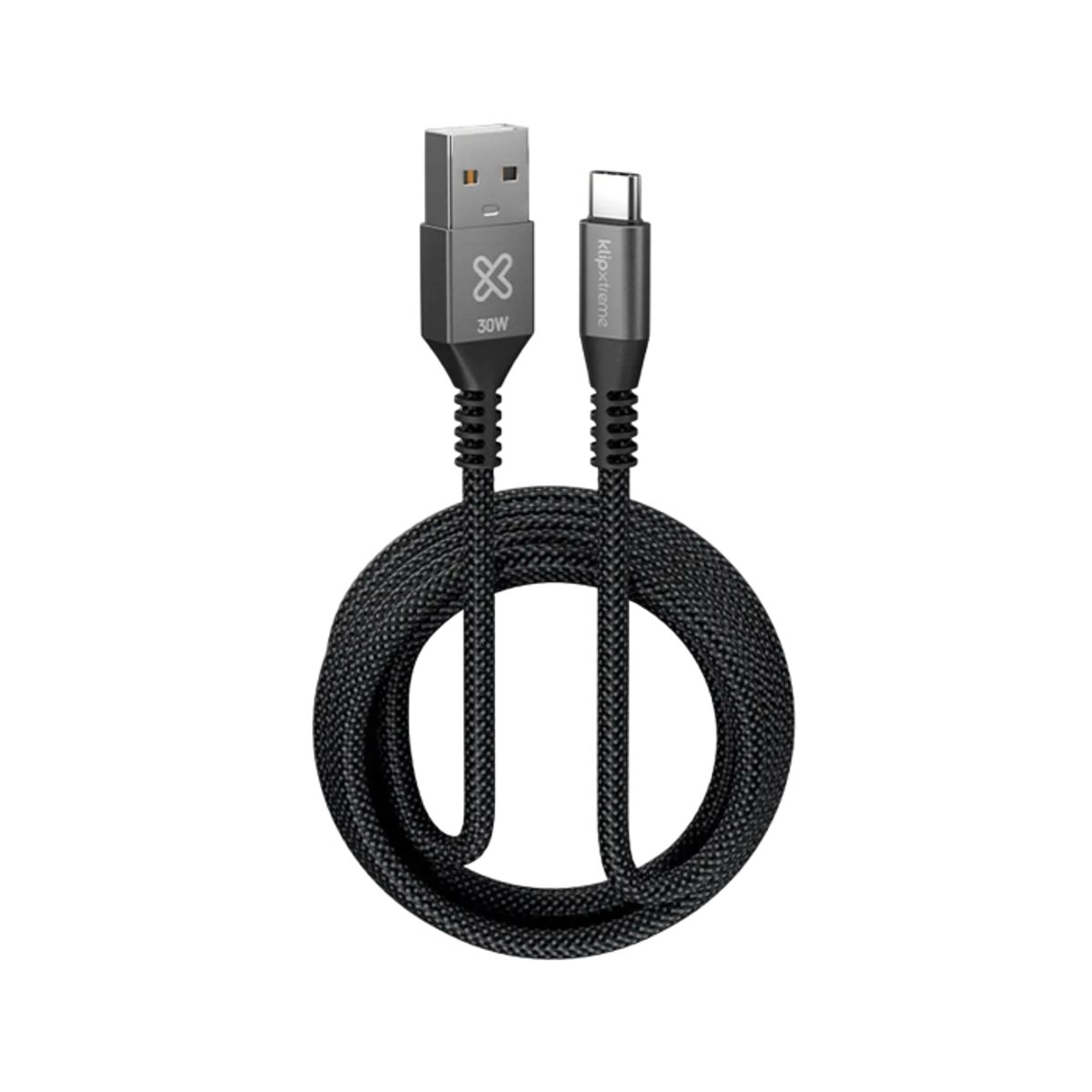 KLIP XTREME - Klip Xtreme KAC-050-6FT Cable USB-A a USB-C, 1.8m, 30W, Trenzado, Negro