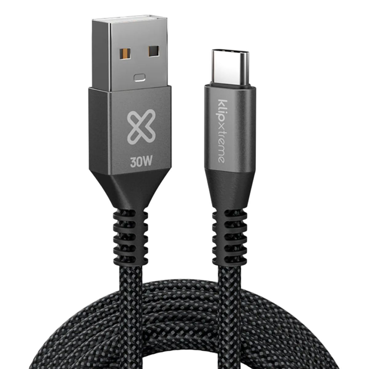 KLIP XTREME - Klip Xtreme KAC-050-6FT Cable USB-A a USB-C, 1.8m, 30W, Trenzado, Negro