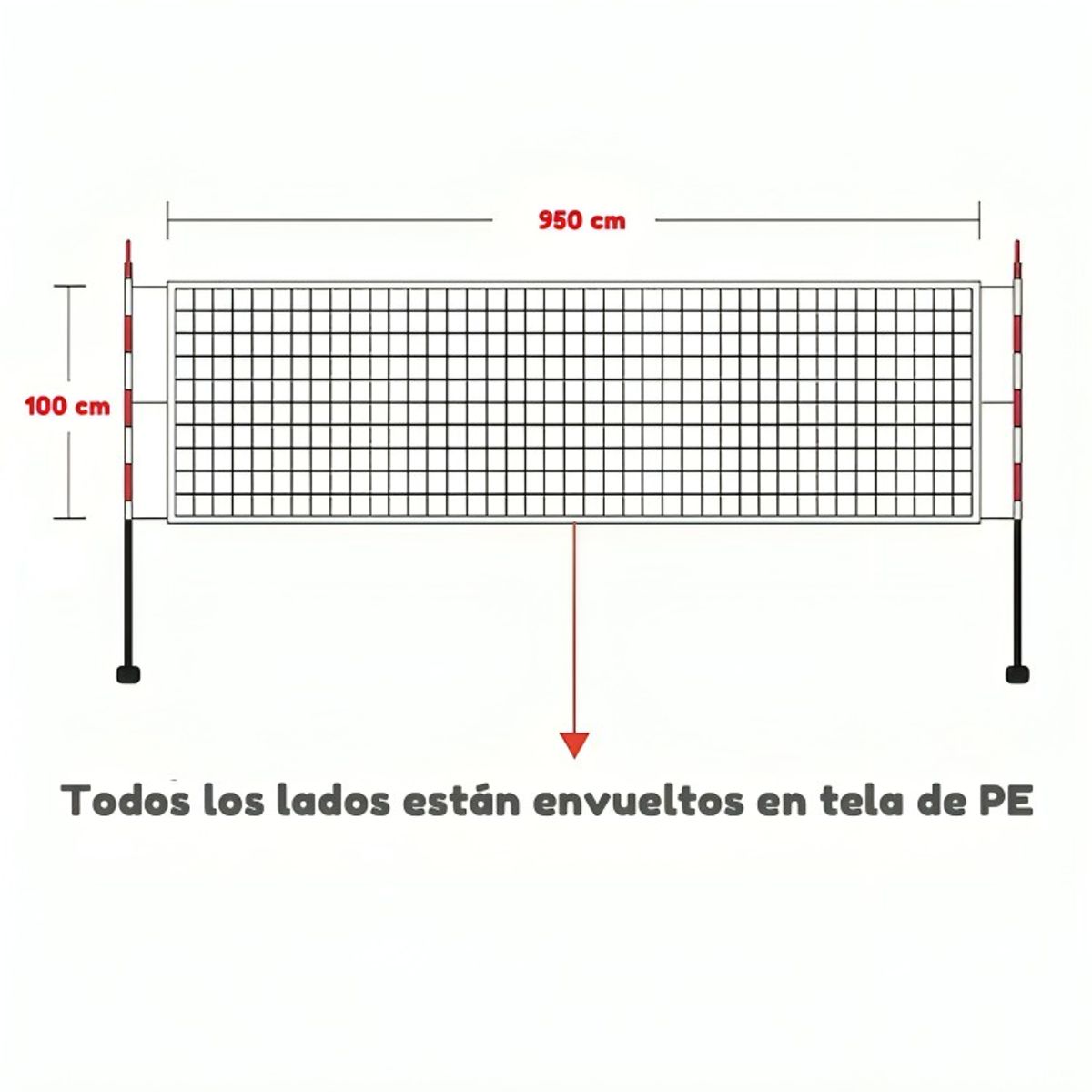 GENERICO - Red Malla De Voley 950cm X 100cm Borde Cubierto
