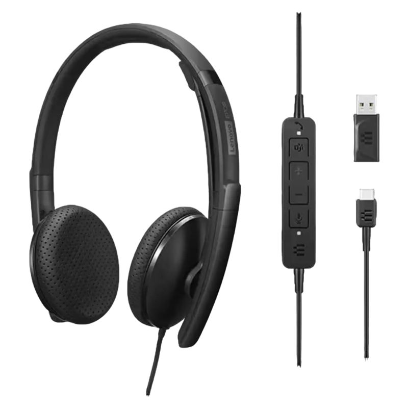 LENOVO - Lenovo Audífonos USB-C con Micrófono para Teams Alámbricos Negro