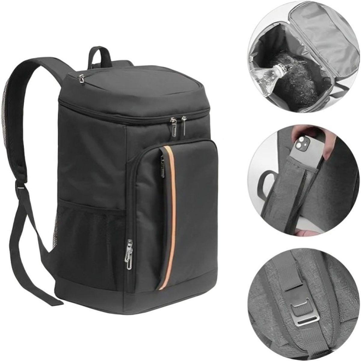 GENERICO - Mochila Térmica Bolsa Grande  Almuerzo De 18 Litros Negro