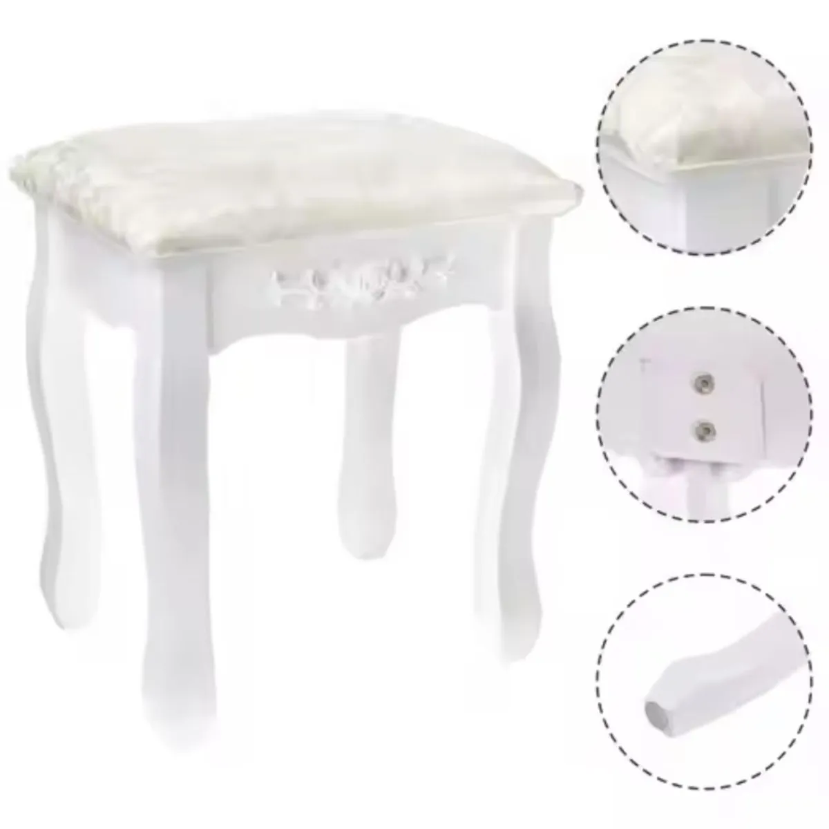 ITAHOME - TABURETE DE TOCADOR MADERA BLANCO ROSE ANGELA