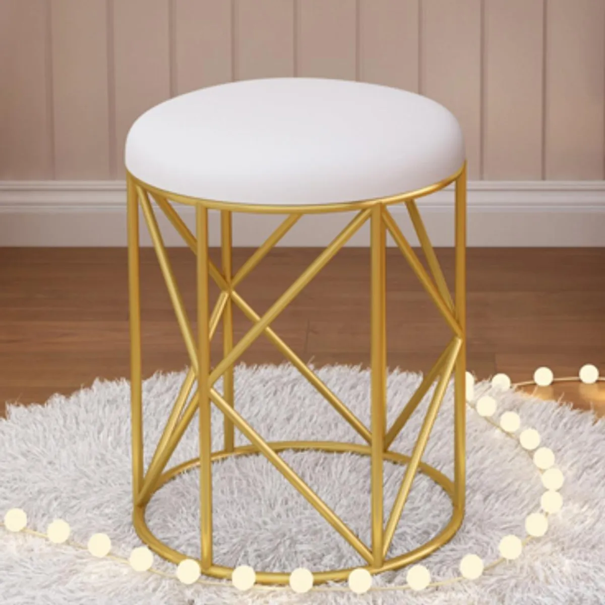 ITAHOME - TABURETE DE TOCADOR METAL CUERO BLANCO EMMA