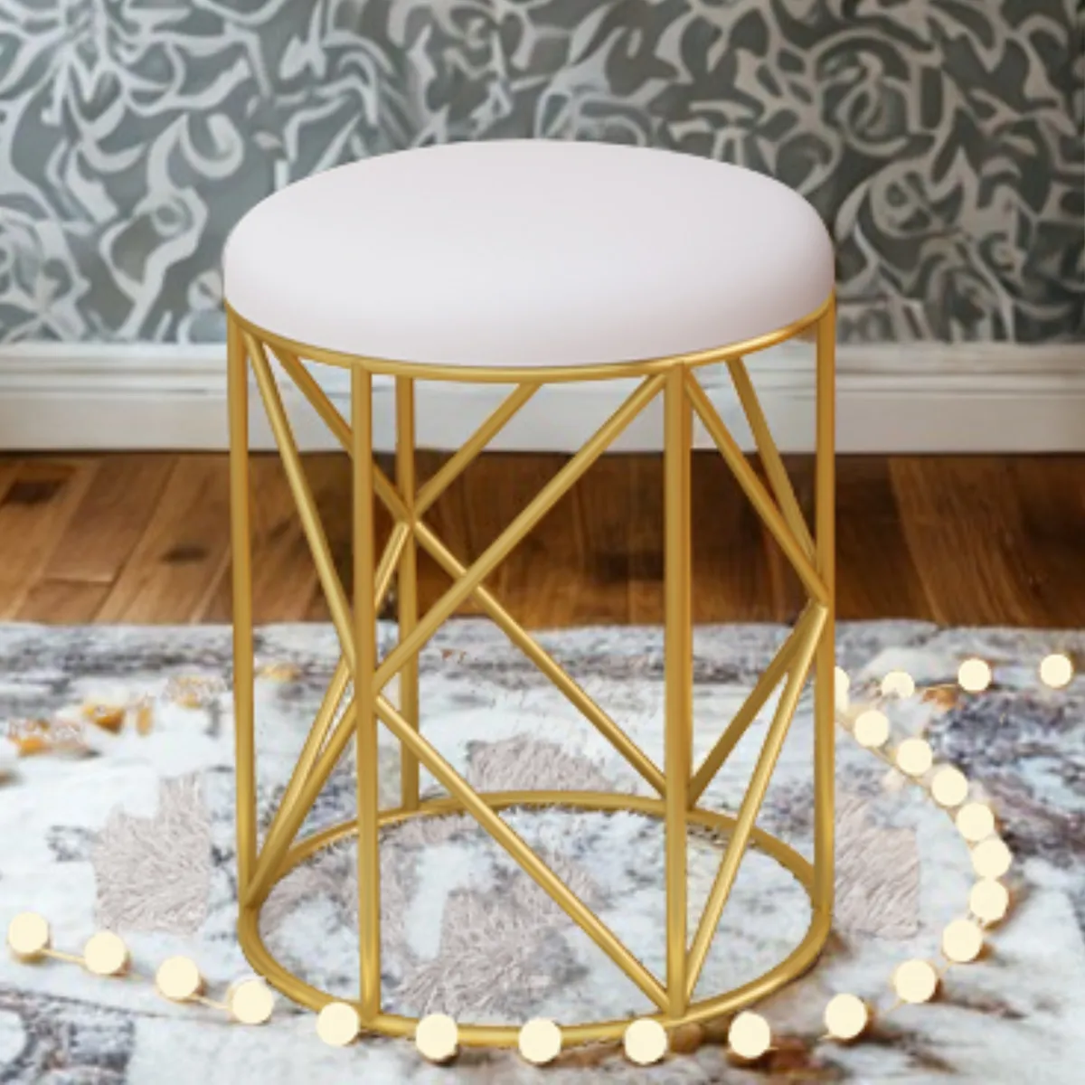 ITAHOME - TABURETE DE TOCADOR METAL CUERO BLANCO EMMA