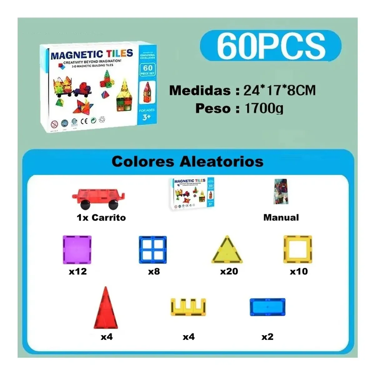 KUANGYE - Bloques Magnéticos Construcción Juguetes Ninos Imanes 60 Pcs