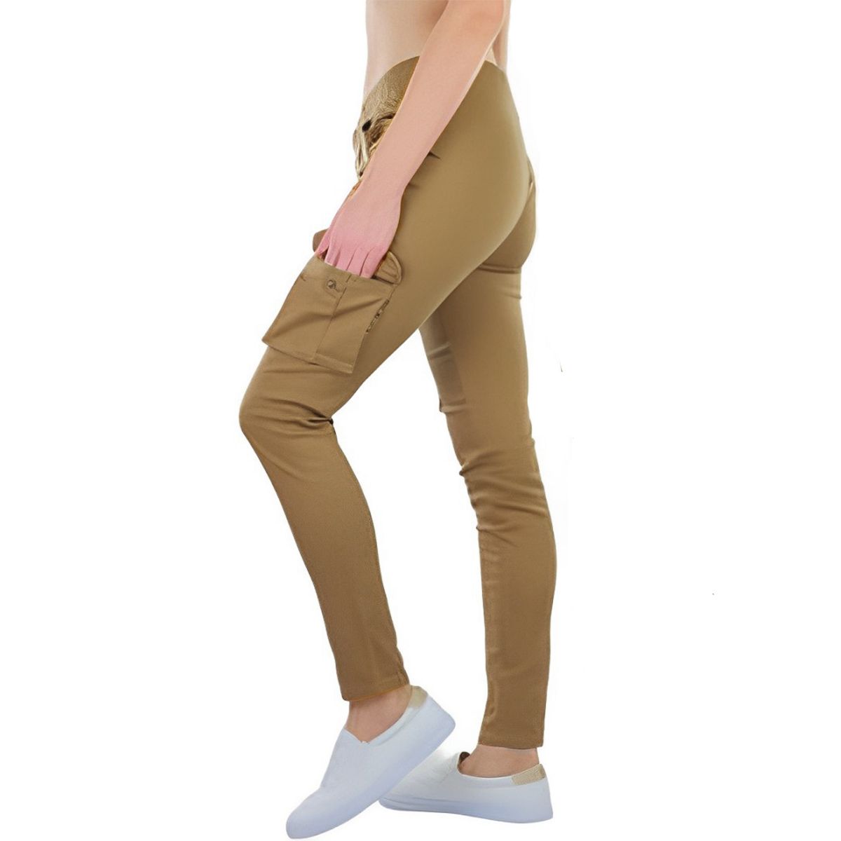 EDWINAYY - Jeans Elasticado Mujer Joggers Cargo Elasticado Tiro Alto