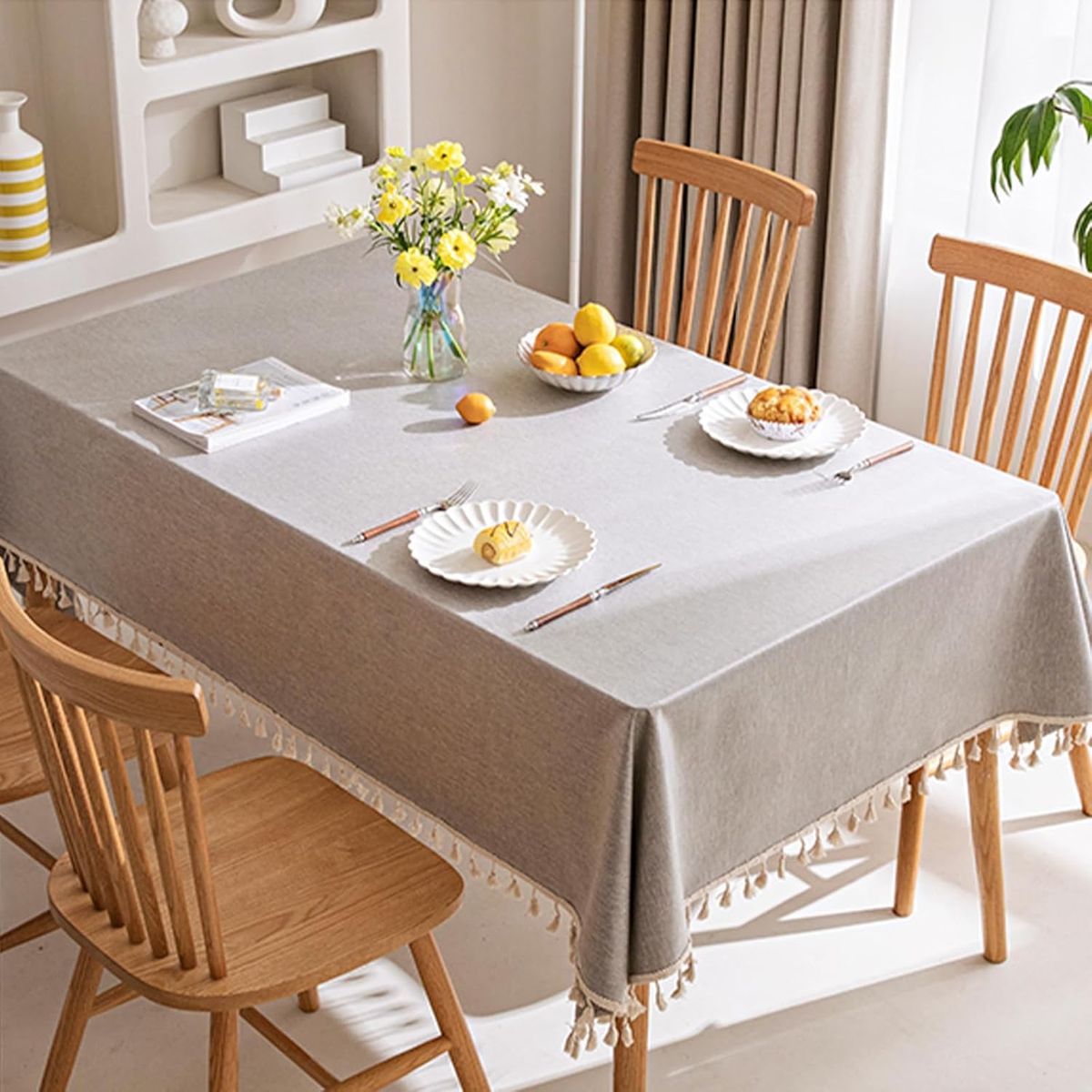 PUREPOWER - Mantel Nórdico Café Claro con Flecos 140x220cm