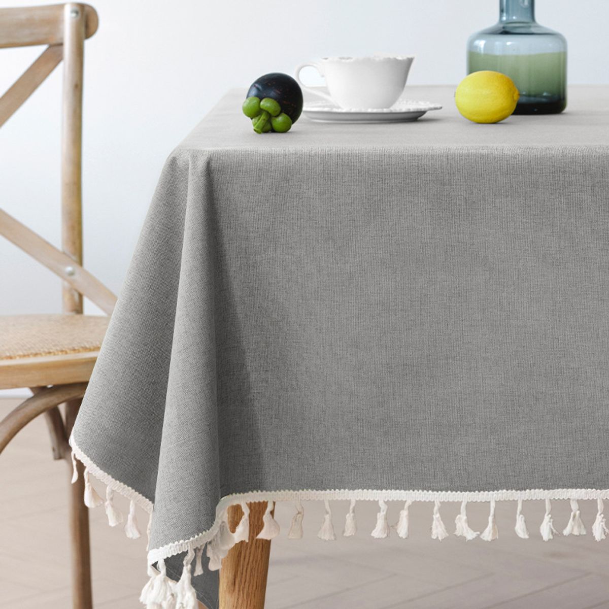 PUREPOWER - Mantel Nórdico Gris Claro con Flecos 140x200cm