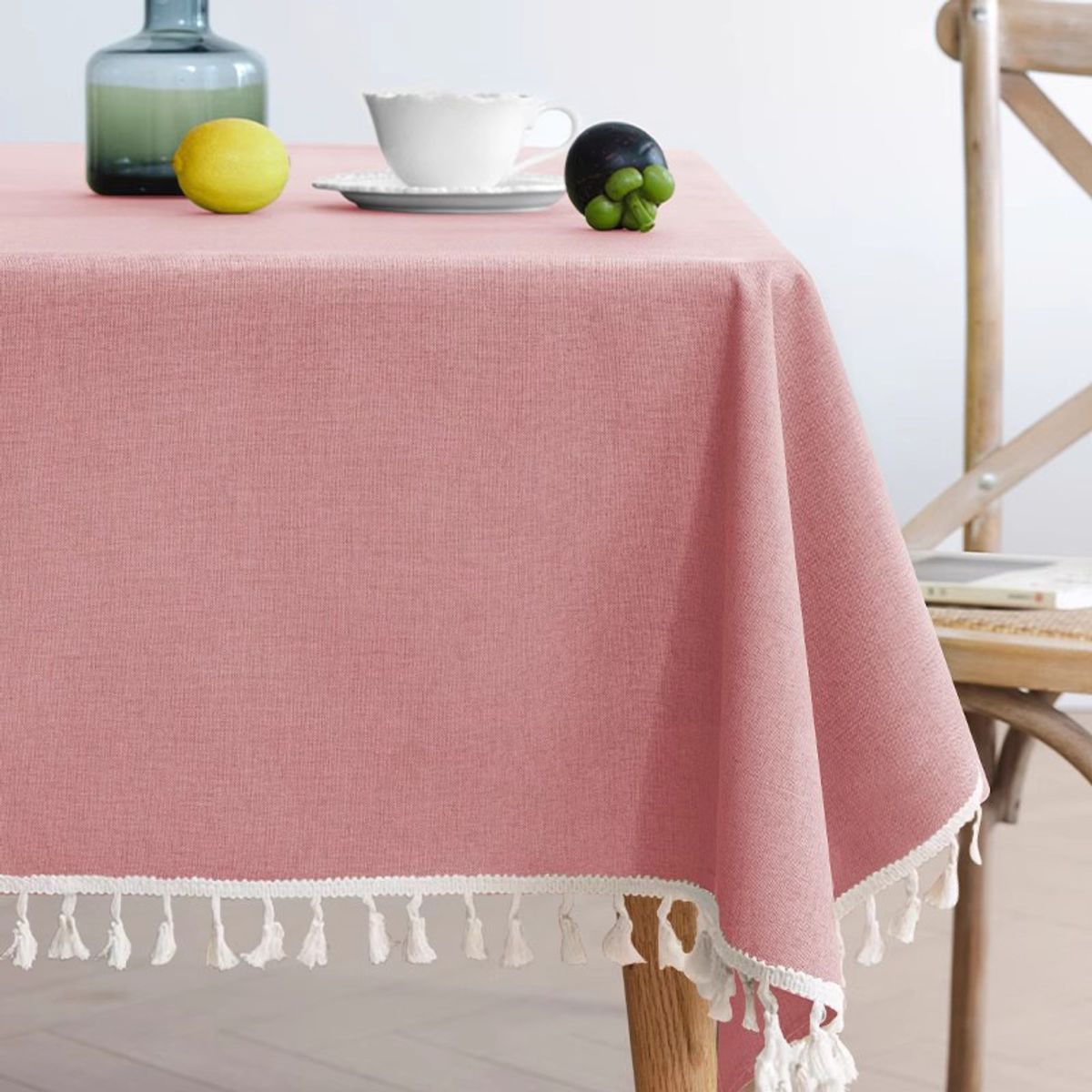 PUREPOWER - Mantel Nórdico Rosa con Flecos 140x220cm