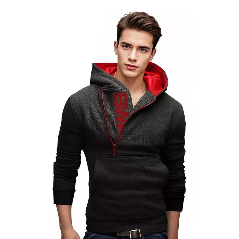 EDWINAYY - Polerón Hombre Zip Canguro Algodón Para Estampar Capucha