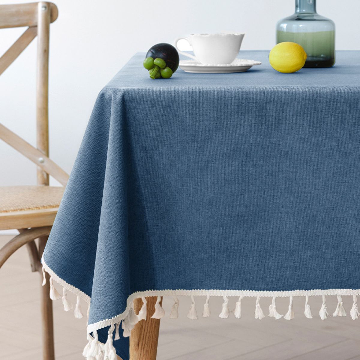 PUREPOWER - Mantel Nórdico Azul Marino con Flecos 140x180cm