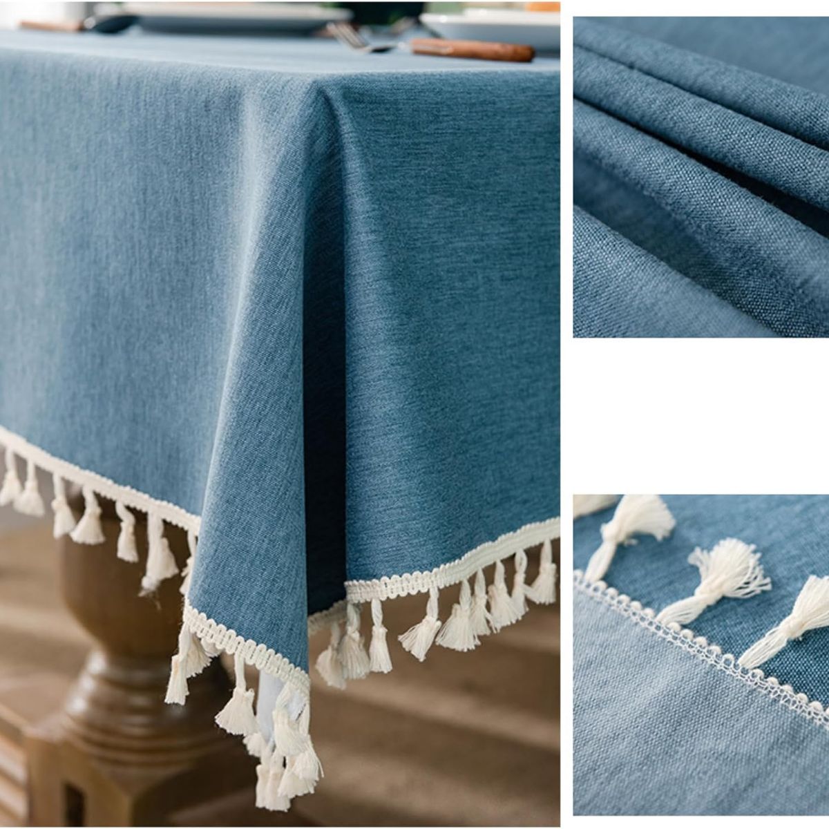 PUREPOWER - Mantel Nórdico Azul Marino con Flecos 140x180cm