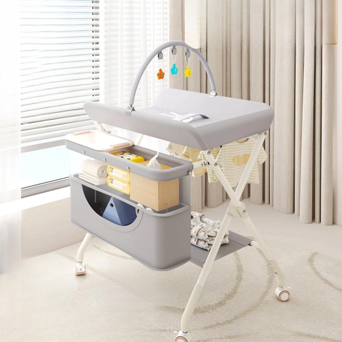 TATEE - Cambiador De Bebé 3en1 Plegable Con Ruedas gris