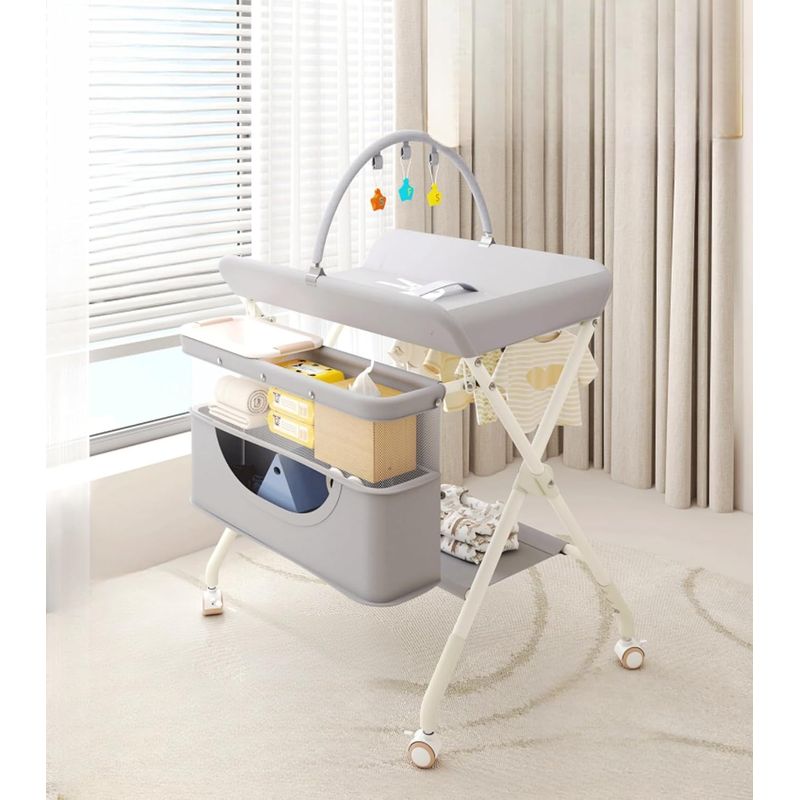 TATEE - Cambiador De Bebé 3en1 Plegable Con Ruedas gris