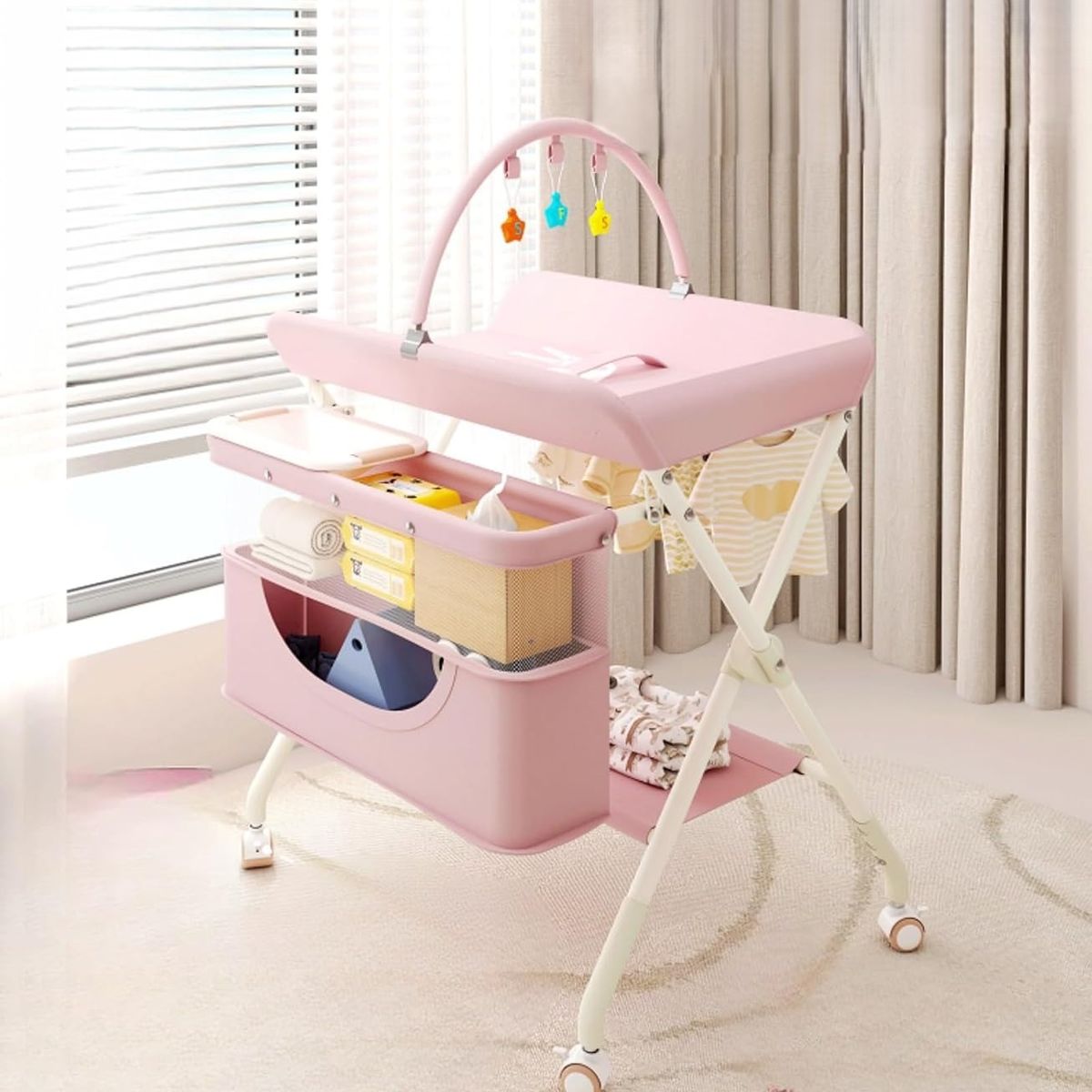 TATEE - Cambiador De Bebé 3en1 Plegable Con Ruedas rosa