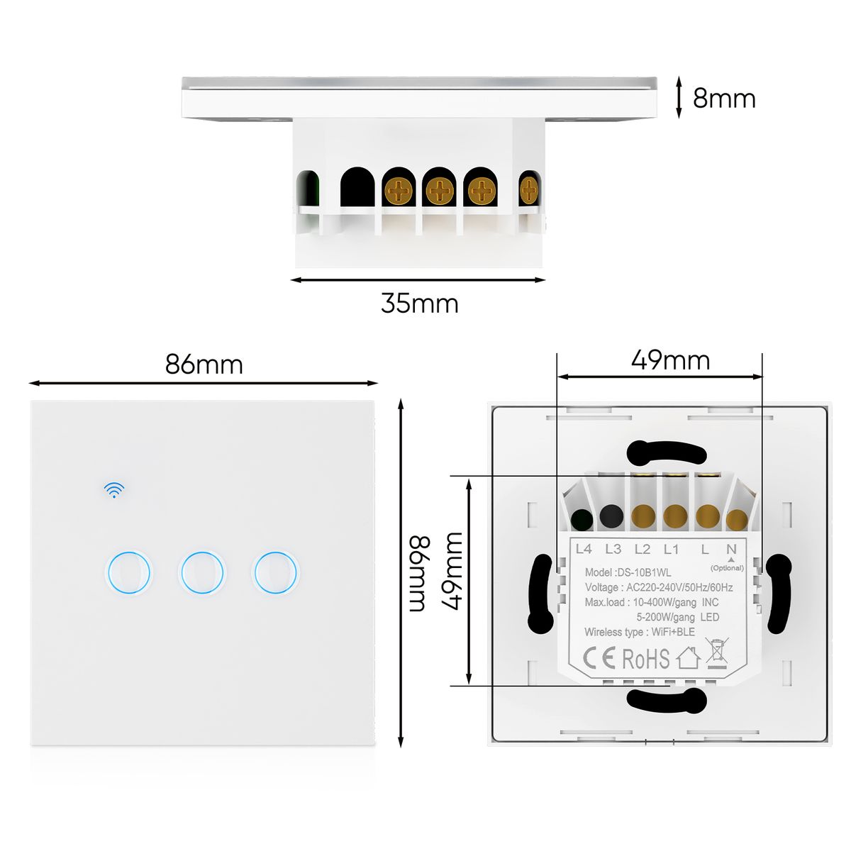 HALMAN - Interruptor wifi inteligente Graffiti de tres vías Blanco