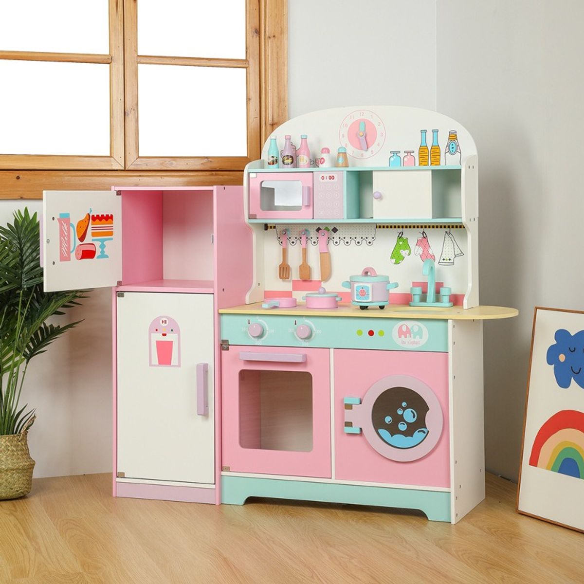 TATEE - Cocina Infantil de Madera Juguetes rosa Con luces