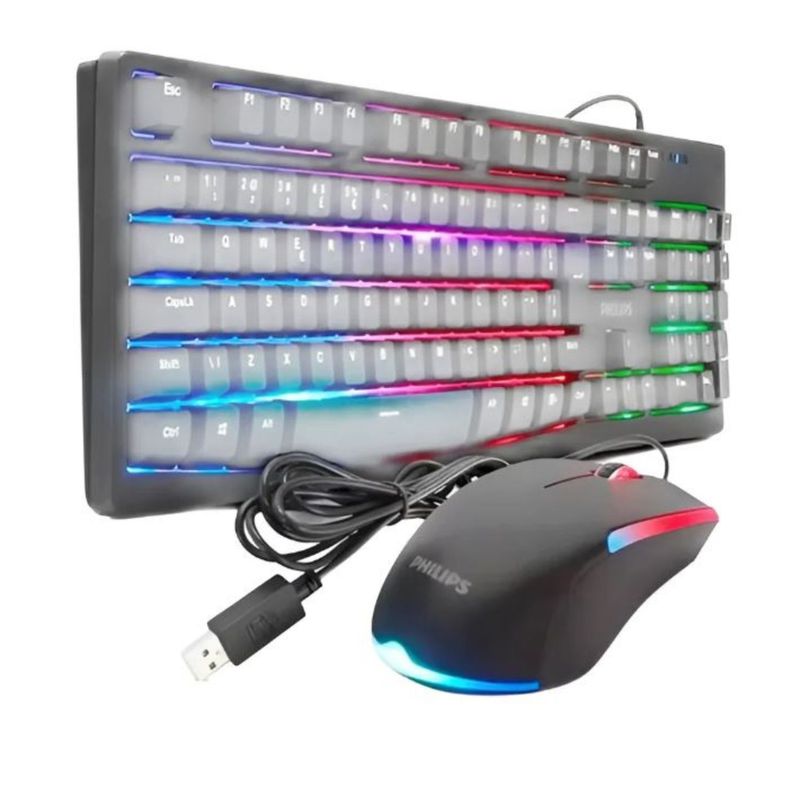 PHILIPS - Kit MouseTeclado Gamer Philips SPT6214BK con LED multicolor