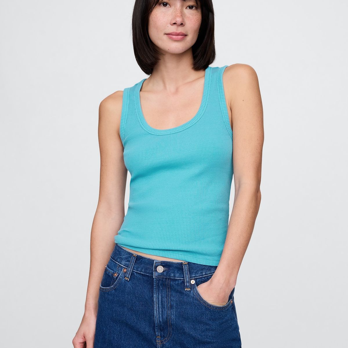 GAP - Polera Mujer Scoop Sin Manga Azul Gap