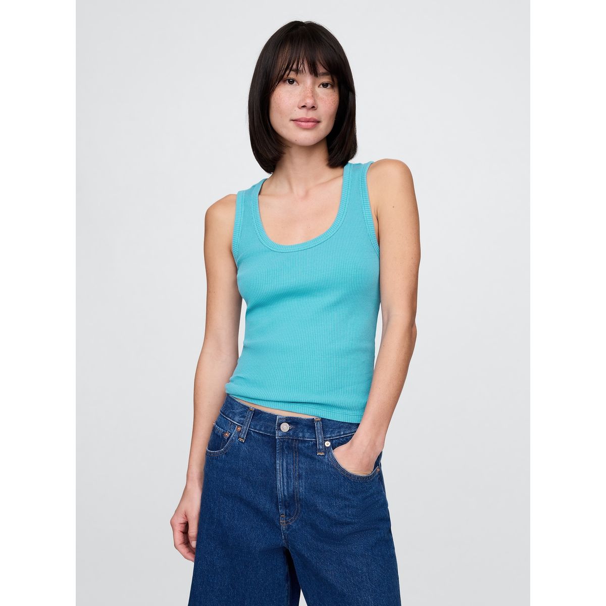 GAP - Polera Mujer Scoop Sin Manga Azul Gap