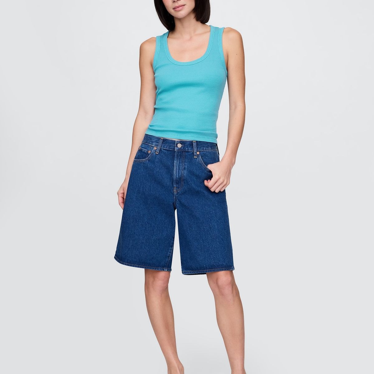 GAP - Polera Mujer Scoop Sin Manga Azul Gap