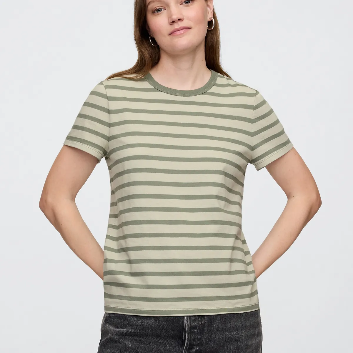 GAP - Polera Mujer Gap Crew Stripe Manga Corta Verde