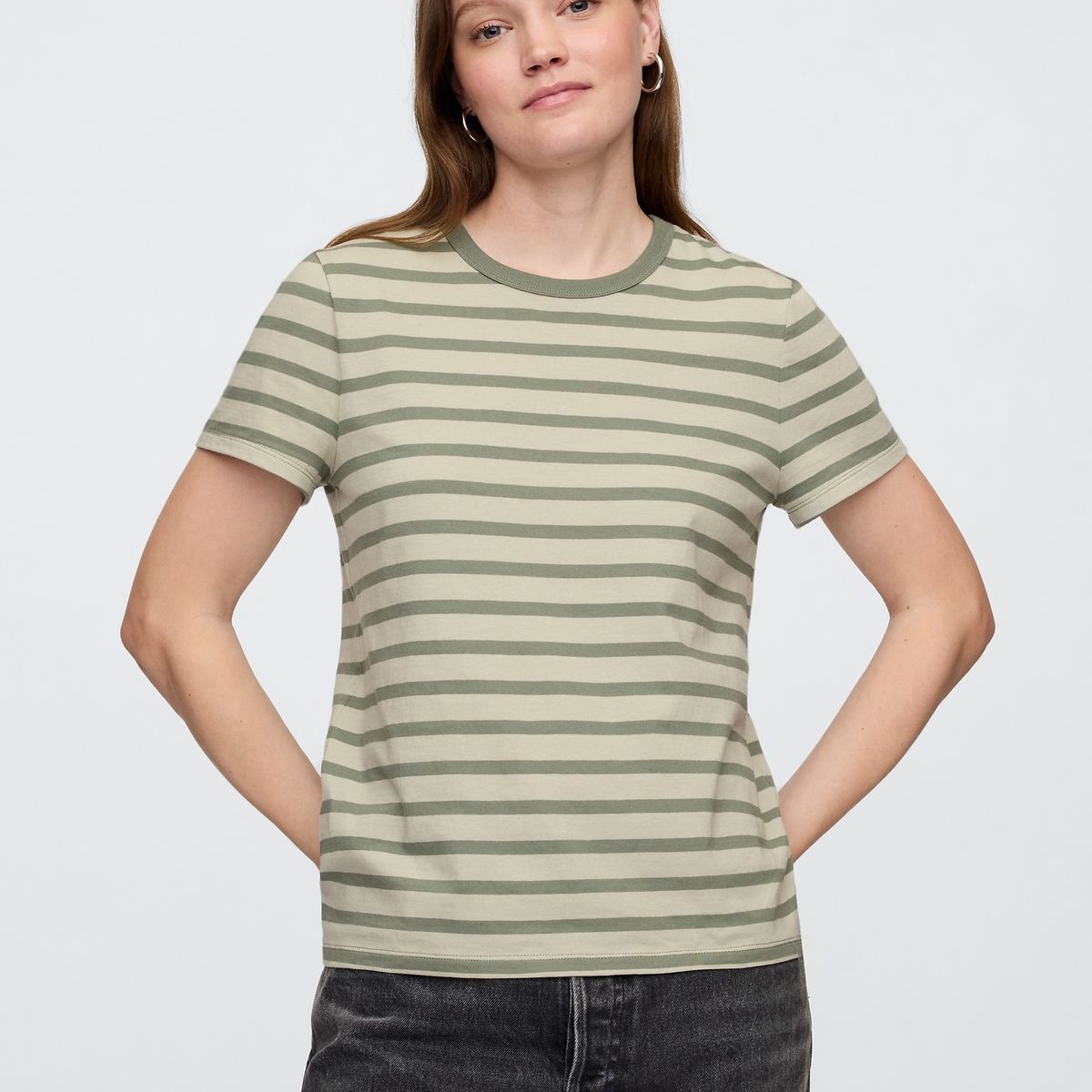 GAP - Polera Mujer Crew Stripe Manga Corta Verde Gap