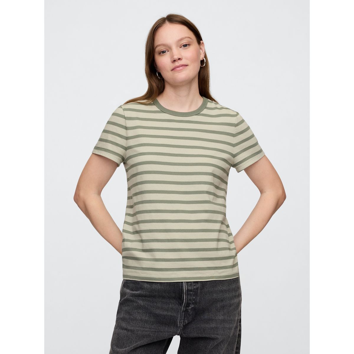 GAP - Polera Mujer Crew Stripe Manga Corta Verde Gap