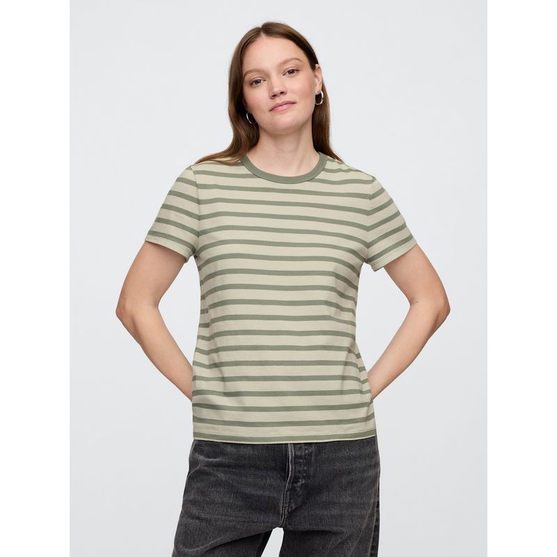 GAP - Polera Mujer Crew Stripe Manga Corta Verde Gap