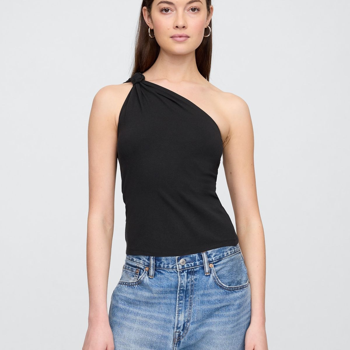 GAP - Polera Mujer One Shoulder Knotted Sin Manga Negro Gap
