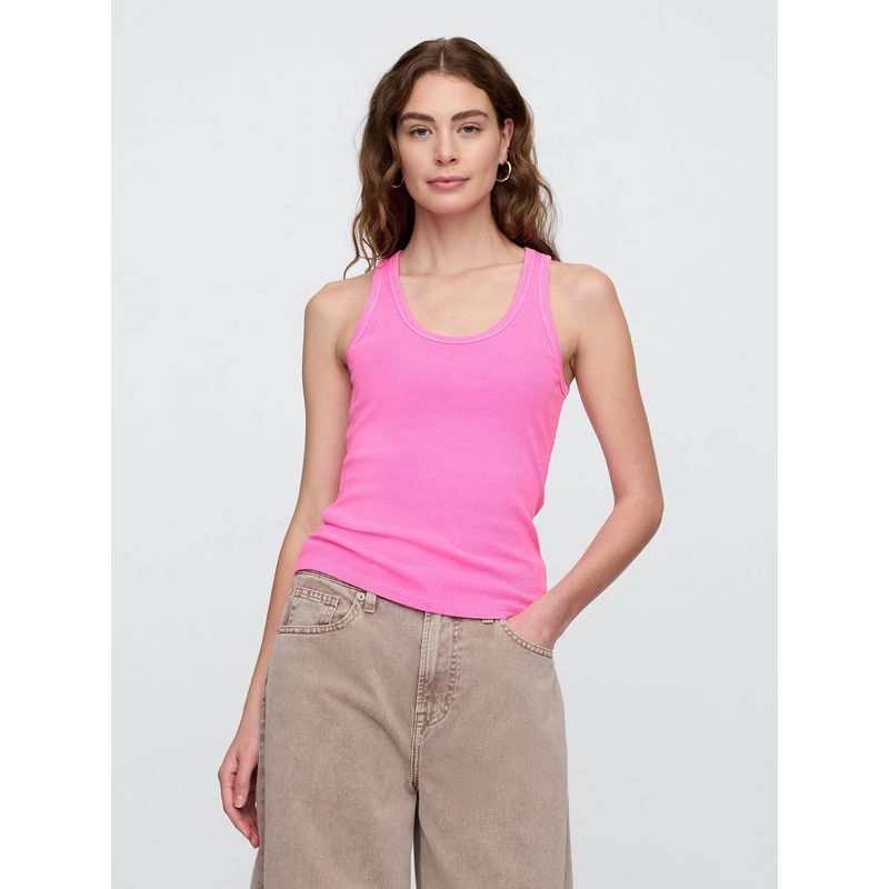 GAP - Polera Mujer Ribbed Scoop V25 Sin Manga Rosado Gap
