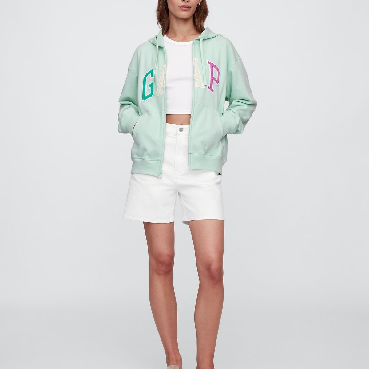 GAP - Polerón Mujer Logo Heritage Con Cierre Verde Gap