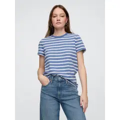 GAP - Polera Mujer Crew Stripe Manga Corta Azul