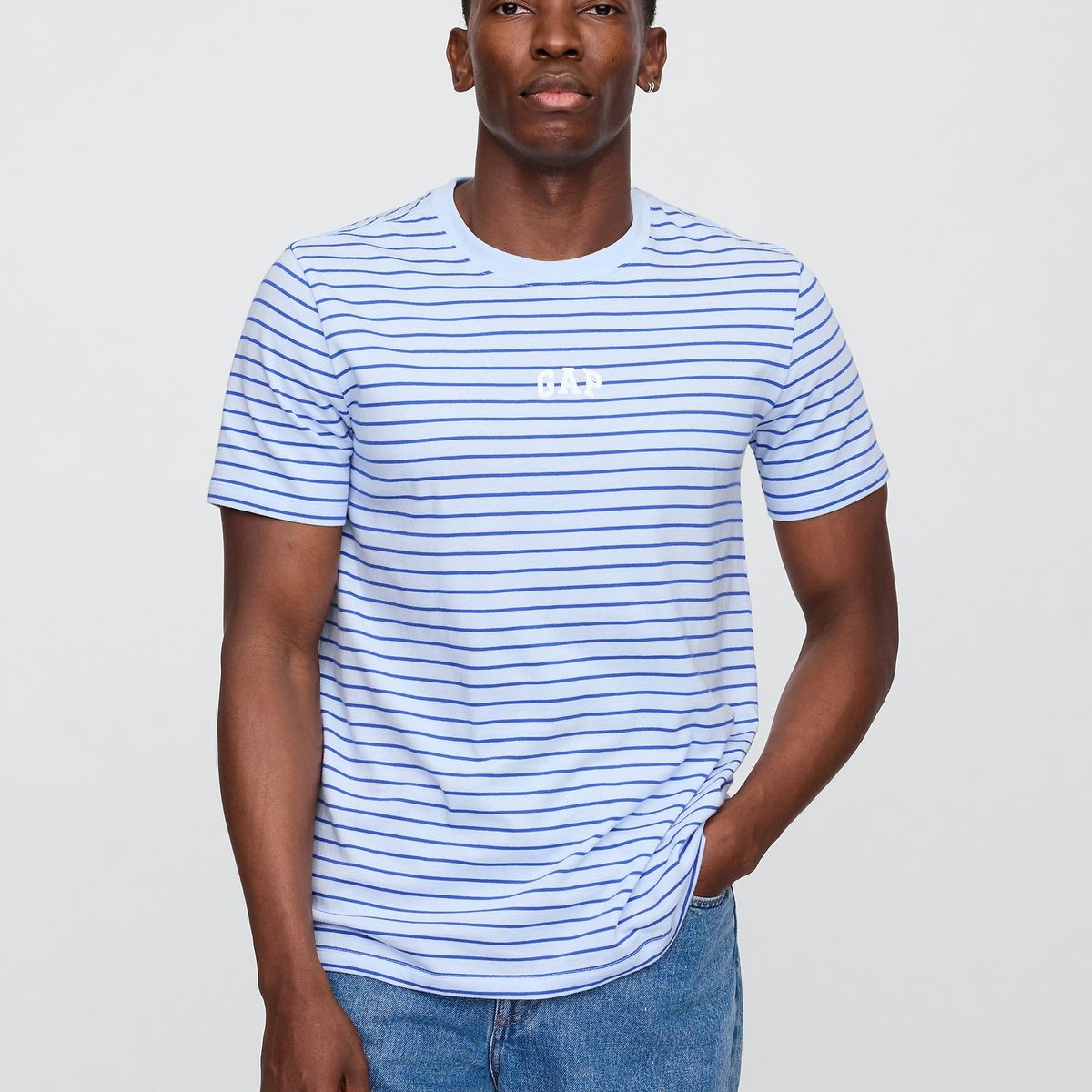 GAP - Polera Hombre Logo Mini Stripe Manga Corta Azul Gap