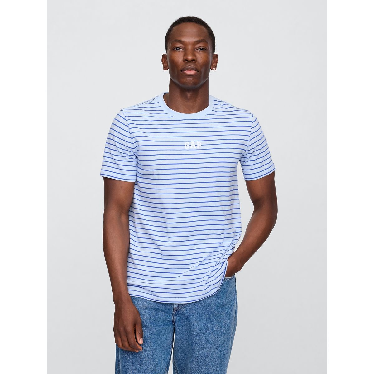 GAP - Polera Hombre Logo Mini Stripe Manga Corta Azul Gap