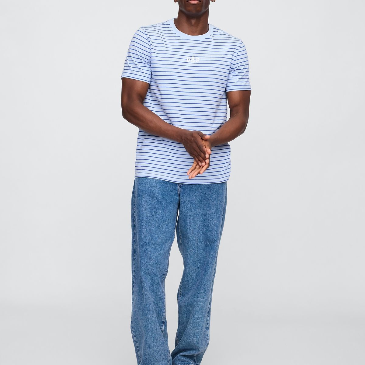 GAP - Polera Hombre Logo Mini Stripe Manga Corta Azul Gap