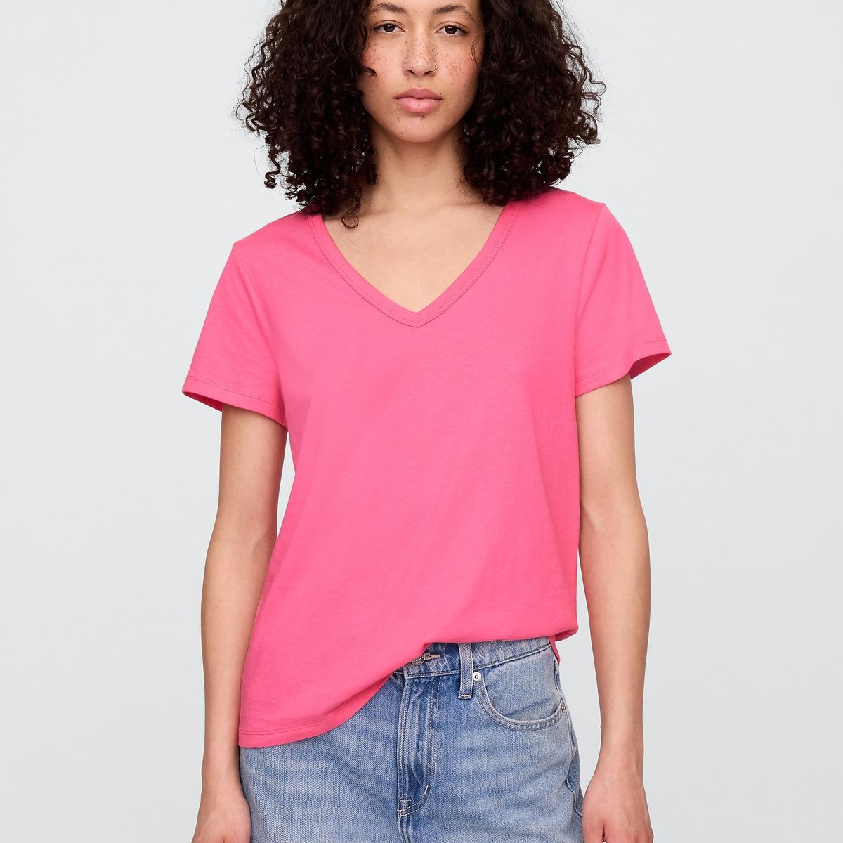 GAP - Polera Mujer Cuello V Light Manga Corta Rosado Gap