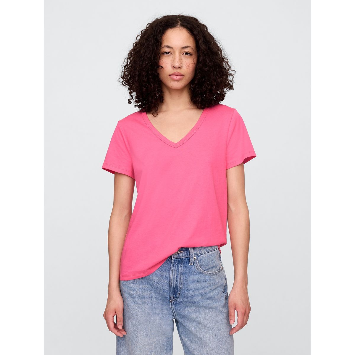GAP - Polera Mujer Cuello V Light Manga Corta Rosado Gap