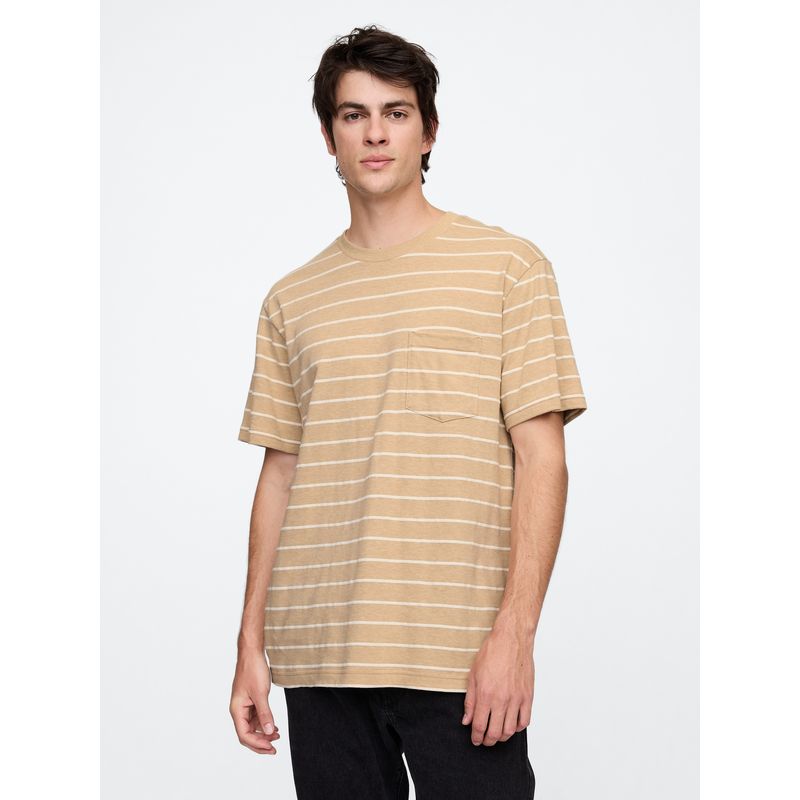 GAP - Polera Hombre Pocket Striped Manga Corta Beige Gap