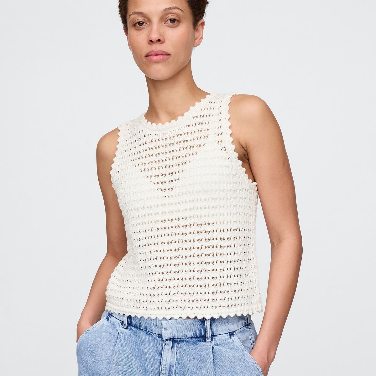 GAP - Polera Mujer Crochet Sin Manga Blanco Gap