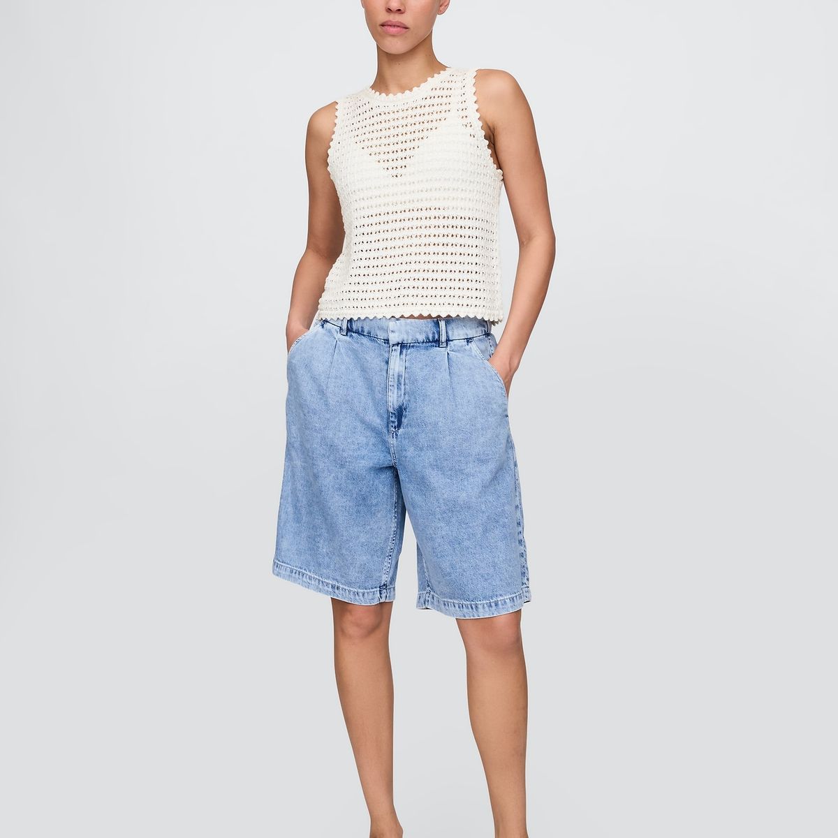 GAP - Polera Mujer Crochet Sin Manga Blanco Gap