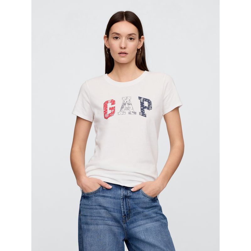 GAP - Polera Mujer Classic Logo Manga Corta Azul Gap