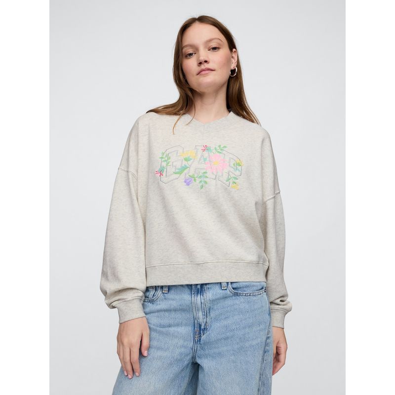 GAP - Polerón Mujer Logo Wedge V-Neck Sin Cierre Gris Gap